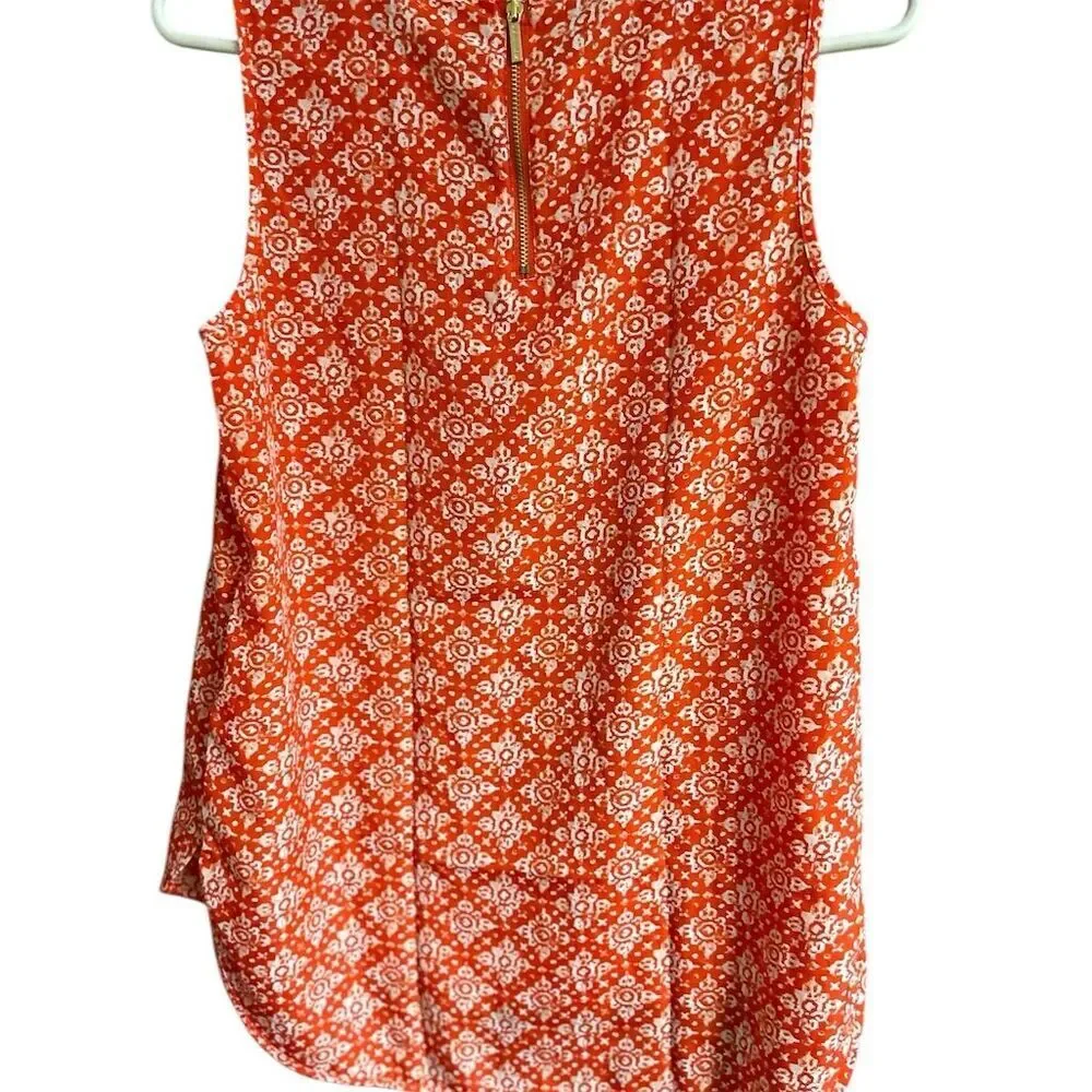 Michael Kors Women's Sleeveless Blouse Orange White‎ Back Zip Size S